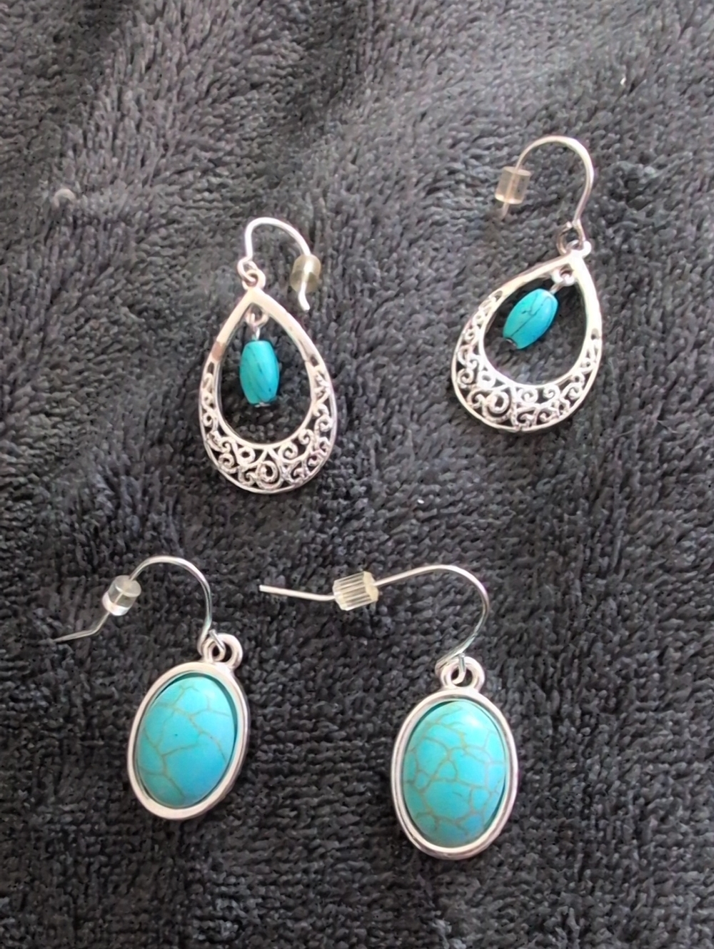 Sterling-Style Turquoise Drop Earrings – Blue Teardrop and Oval Dangles